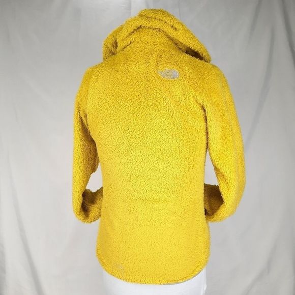 North Face hooded sweatshirt teddy bear fuzzy hoodie yellow gray half dome small - Picture 3 of 16